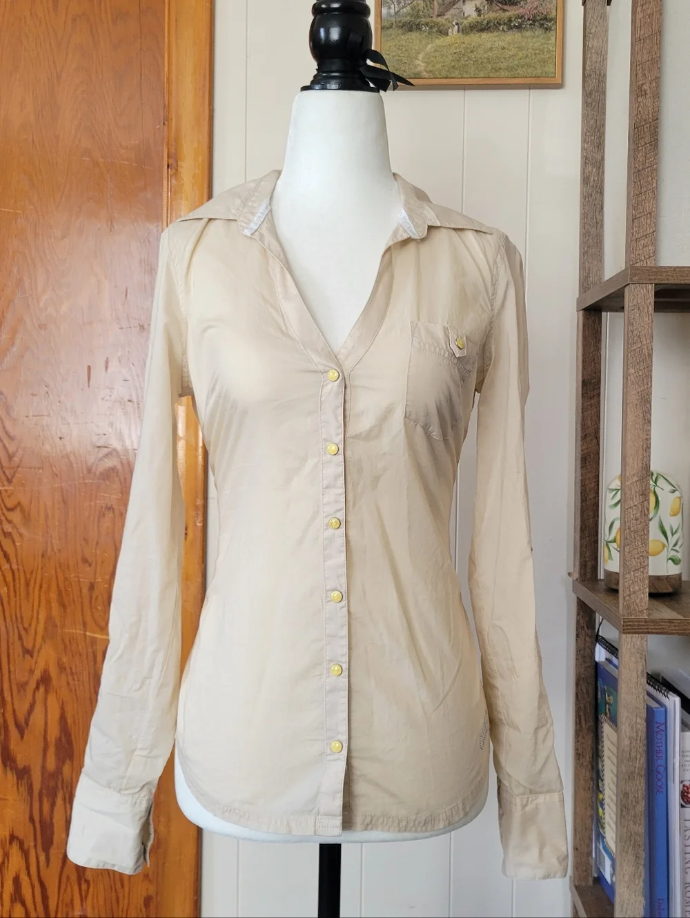 Vintage Guess | Cream Button-Front Shirt With Corset Style Lace Up - Picture 2 of 7